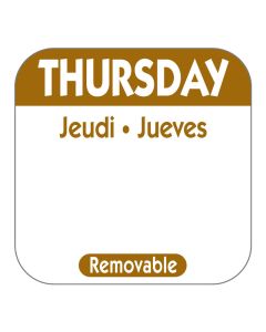1" SQUARE TRILINGUAL DAY LABEL THURSDAY    1000/ROLL