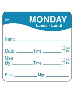 DAY OF WEEK PREP LABELS 51MM MONDAY/BLUE - 500 PER ROLL