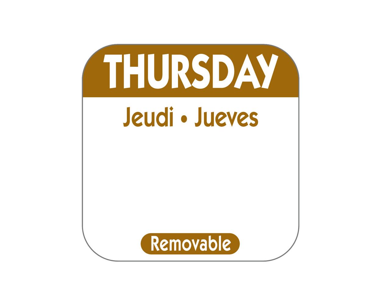 1" SQUARE TRILINGUAL DAY LABEL THURSDAY    1000/ROLL