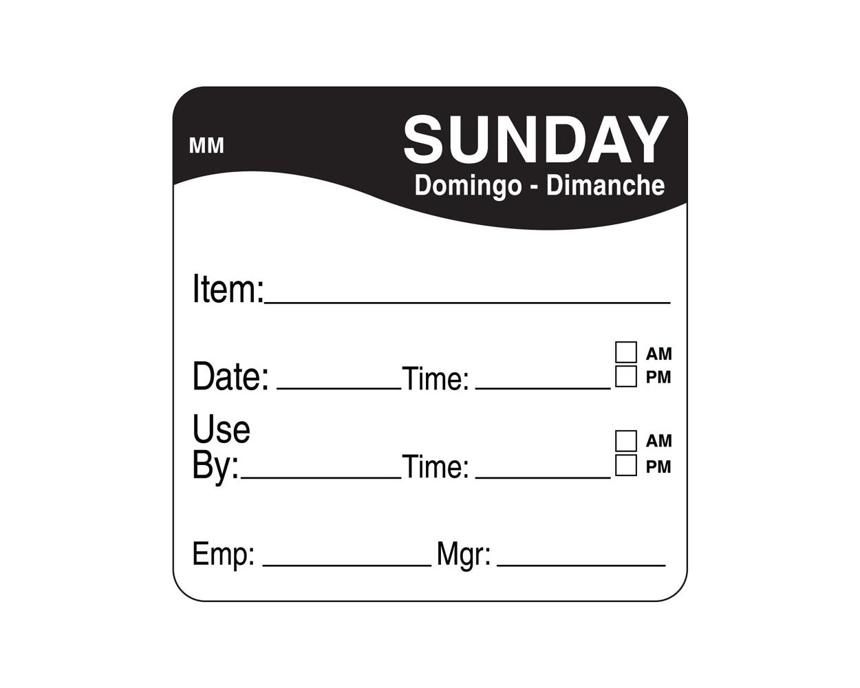 DAY OF WEEK PREP LABELS 51MM SUNDAY/BLACK 500 PER ROLL